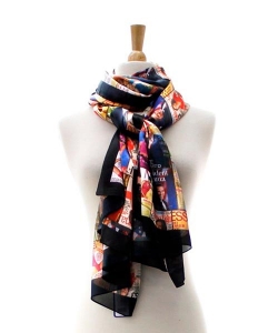 Magazine Cover Collage Scarf OS803 MULTI